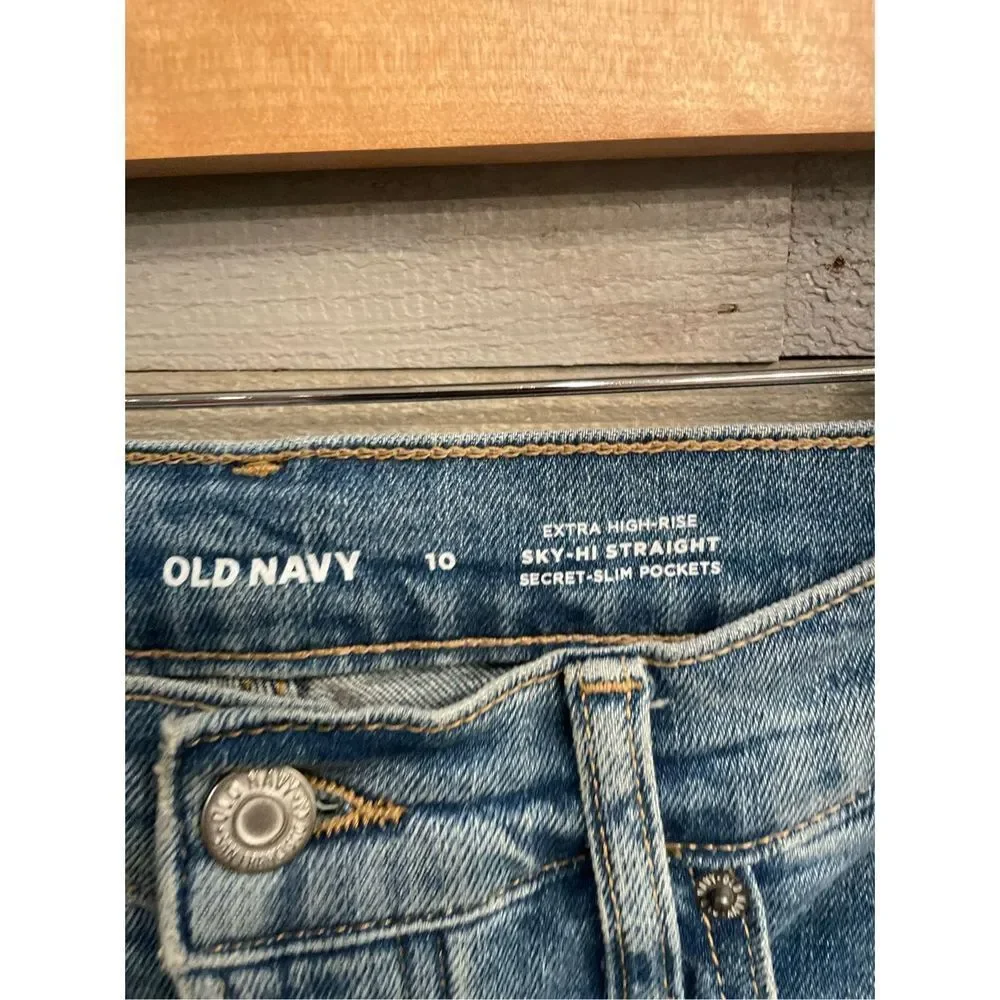 Old Navy 10 sky hi straight light wash button fly rough hem jeans - Picture 4 of 5